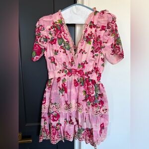 LoveShackFancy Pink Floral Mini Dress